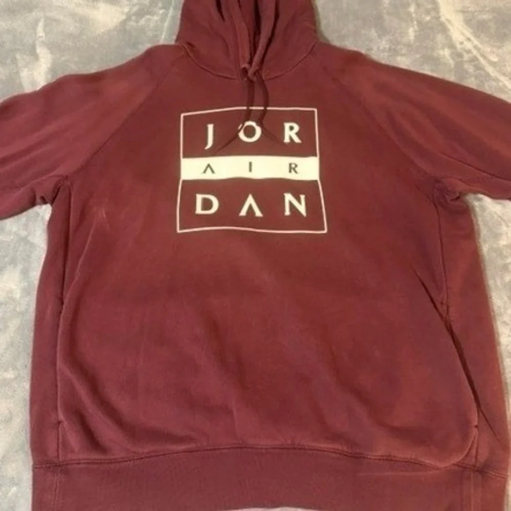 Jordan Air Mens XXL Fleece Hoodie Burgundy Maroon Raglan Graphic Logo Sweatshirt
